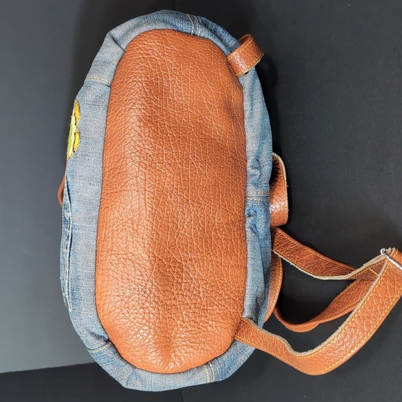 Vintage Jean/Faux Leather Medium Backpack with added Character Patches . - Picture 6 of 12